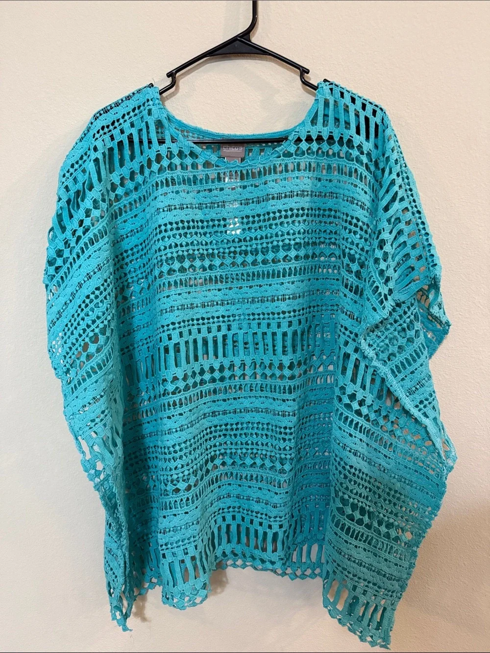 Chico's Bright Turquoise Open Crochet Cover-Up - Picture 1 of 3